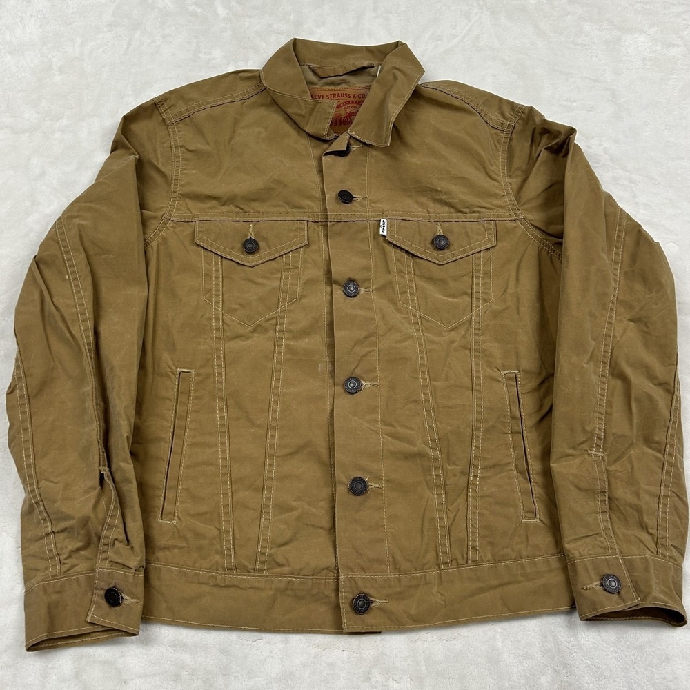 Levi Strauss & Co Trucker Jacket Mens Small Tan Canvas Button Front Utility